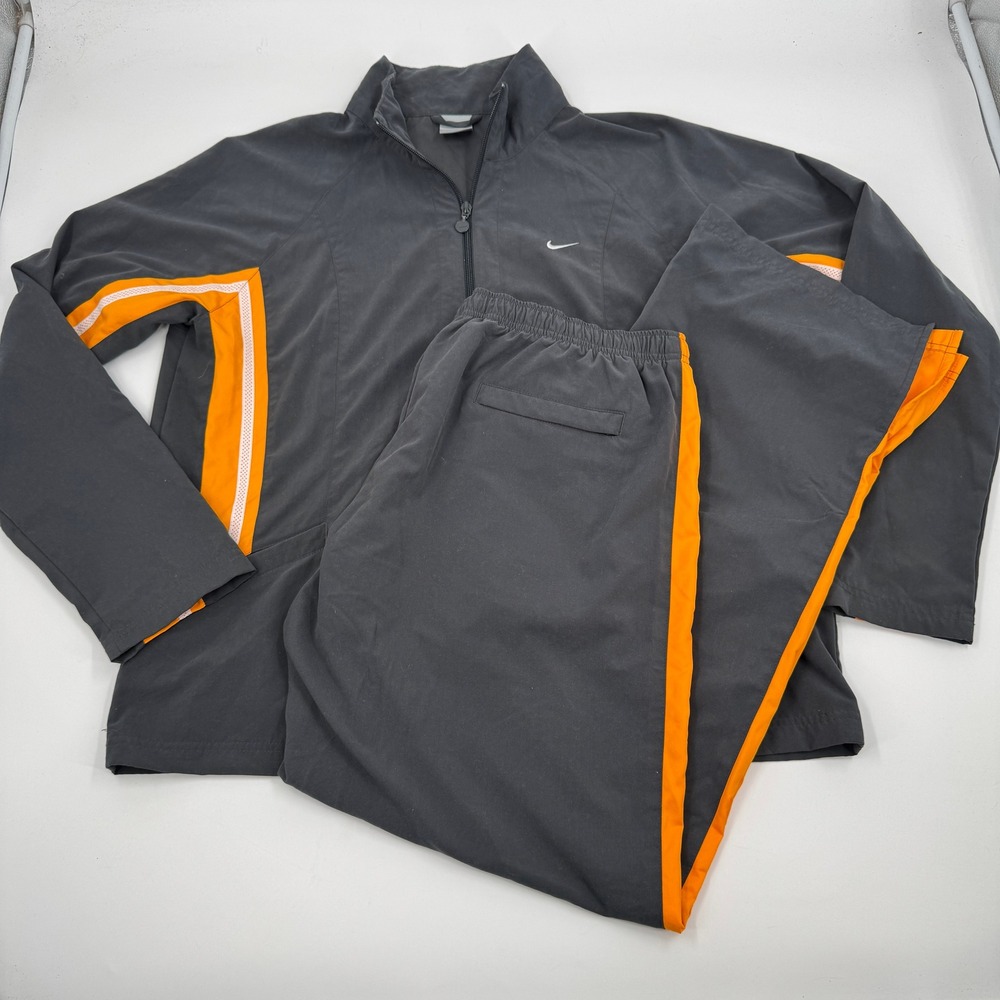 Nike Tracksuit Womens XL Grey Orange Full Zip Jacket and Pants Set Vintage Y2K